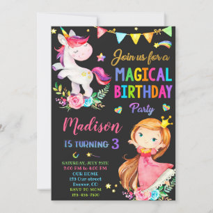 Unicorn en Prinses verjaardagsuitnodiging Kaart