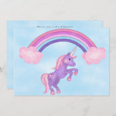 Unicorn en Rainbow Birthday Uitnodiging (Voorkant / Achterkant)