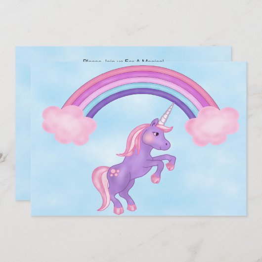 Unicorn en Rainbow Birthday Uitnodiging (Voorkant / Achterkant)