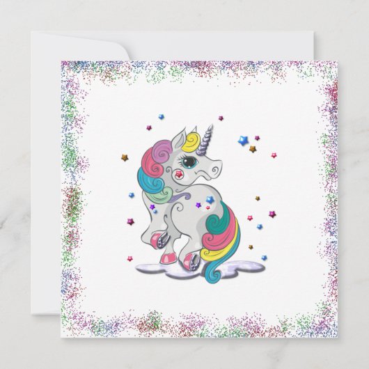 Unicorn en Rainbow Glitter Birthday Kaart (Achterkant)
