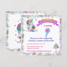 Unicorn en Rainbow Glitter Birthday Kaart