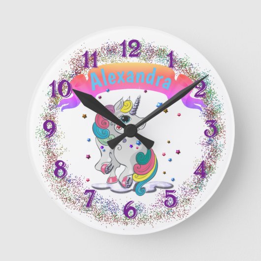 Unicorn en Rainbow Glitter Ronde Klok (Voorkant)
