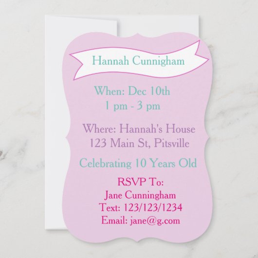 Unicorn en Rainbow Pink Birthday Invitae Kaart (Achterkant)