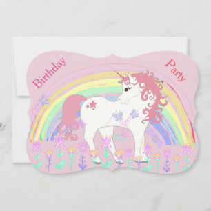 Unicorn en Rainbow Pink Birthday Invitae Kaart