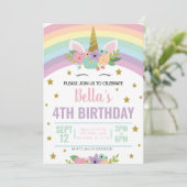 Unicorn en Rainbows Birthday Party Invitation Kaart (Staand voorkant)