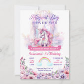 Unicorn en Rainbows Birthday Party Invitation Kaart (Voorkant)