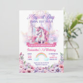 Unicorn en Rainbows Birthday Party Invitation Kaart (Staand voorkant)
