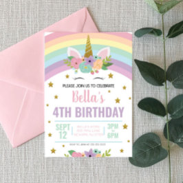 Unicorn en Rainbows Birthday Party Invitation Kaart