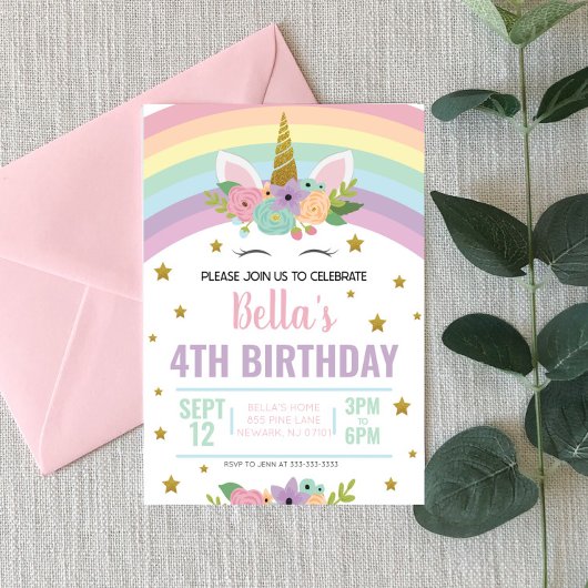 Unicorn en Rainbows Birthday Party Invitation Kaart