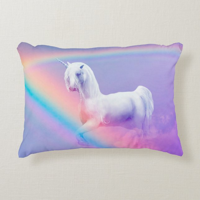 Unicorn en regenboog accent kussen (Voorkant)