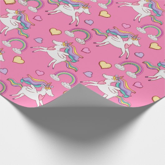 Unicorn en regenboog cadeaupapier (Hoek)