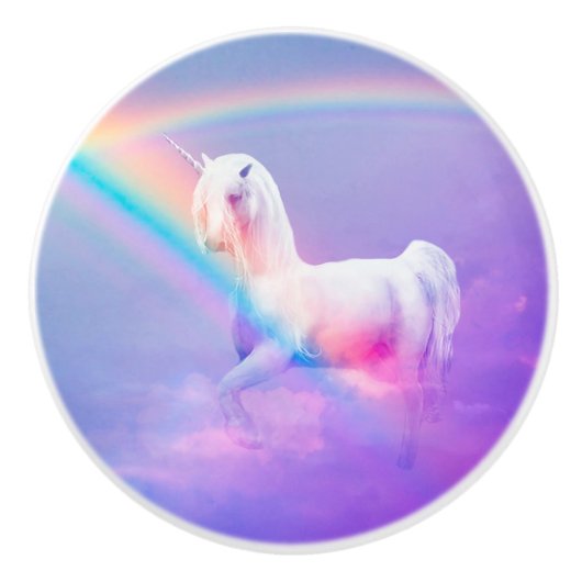 Unicorn en regenboog keramische knop (Voorkant)