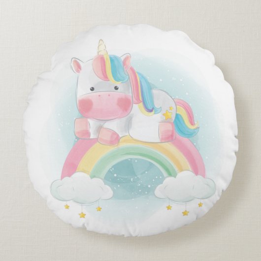 Unicorn en regenboog rond kussen (Voorkant)