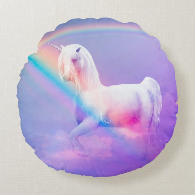Unicorn en regenboog rond kussen (Voorkant)