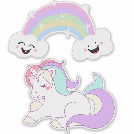 Unicorn en regenboog sticker (Voorkant)
