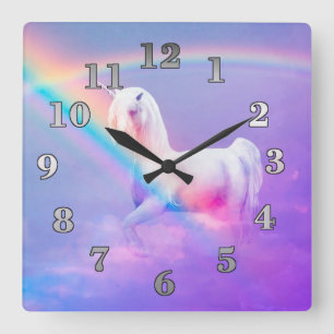 Unicorn en regenboog vierkante klok