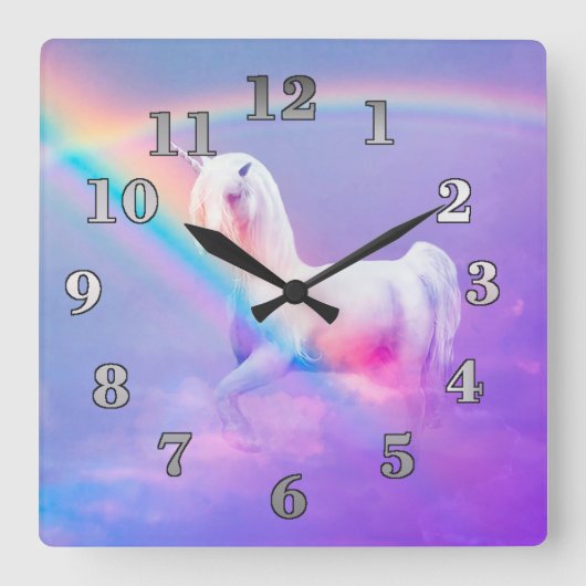 Unicorn en regenboog vierkante klok (Voorkant)
