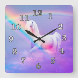 Unicorn en regenboog vierkante klok