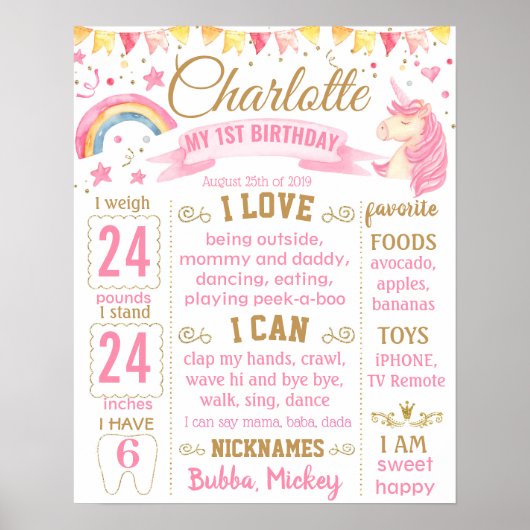 Unicorn en regenboogboord poster (Voorkant)