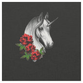Unicorn en Rozen Fantasy Gothic Print Stof (Close Up)