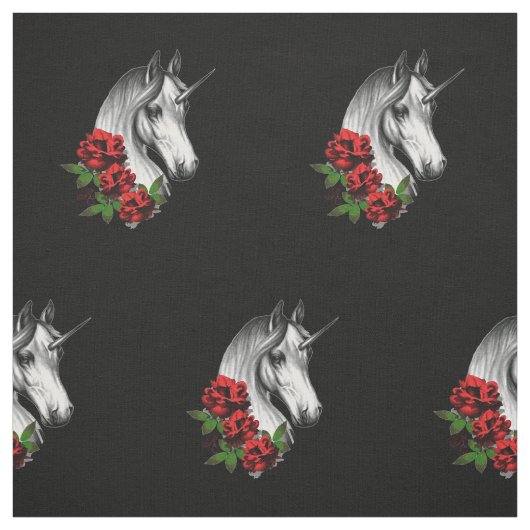 Unicorn en Rozen Fantasy Gothic Print Stof (Swatch)
