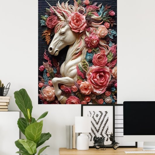 Unicorn en Rozen Poster (Thuiskantoor)