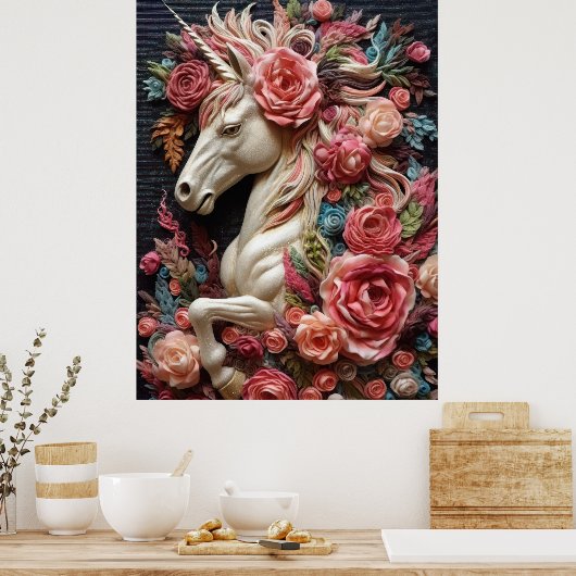 Unicorn en Rozen Poster (Keuken)
