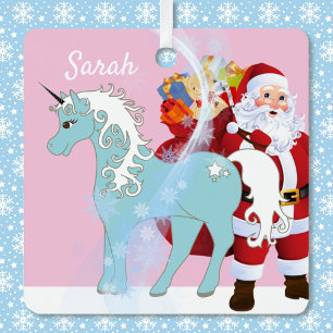 Unicorn en Santa Claus kerstboom Naam toevoegen Metalen Ornament