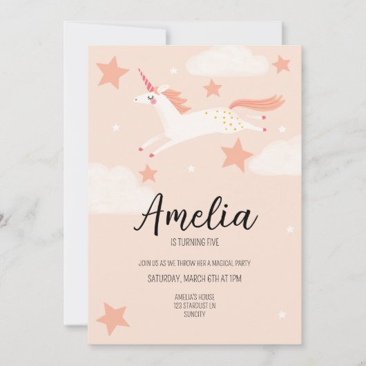 Unicorn en Stars Birthday Kaart (Voorkant)