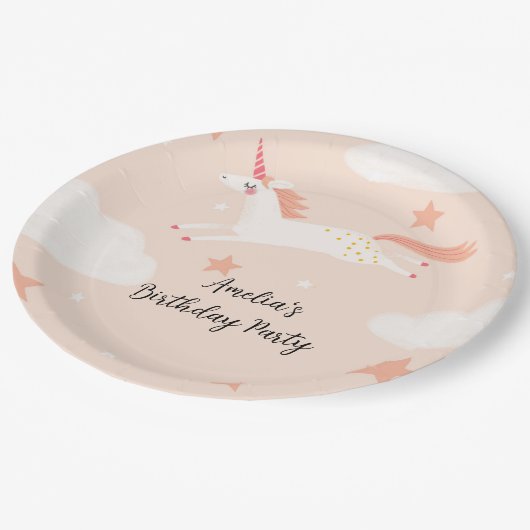 Unicorn en sterren papieren bordje (Gekanteld)