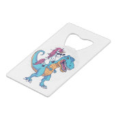 Unicorn en T-Rex Creditkaart Flessenopener (Voorkant Gekanteld)