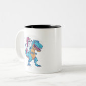 Unicorn en T-Rex Tweekleurige Koffiemok (Voorkant links)