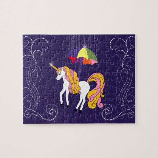 Unicorn en Umbrella Whimsical Cartoon Art Legpuzzel (Horizontaal)