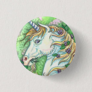 UNICORN EN VIOLETS, FANTASY HORSE BUTTON Pin