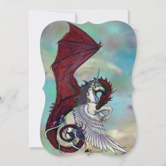 Unicorn Engagement Party Invitation Dragon Red Kaart (Achterkant)