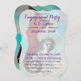 Unicorn Engagement Party Invitation Dragon Red Kaart