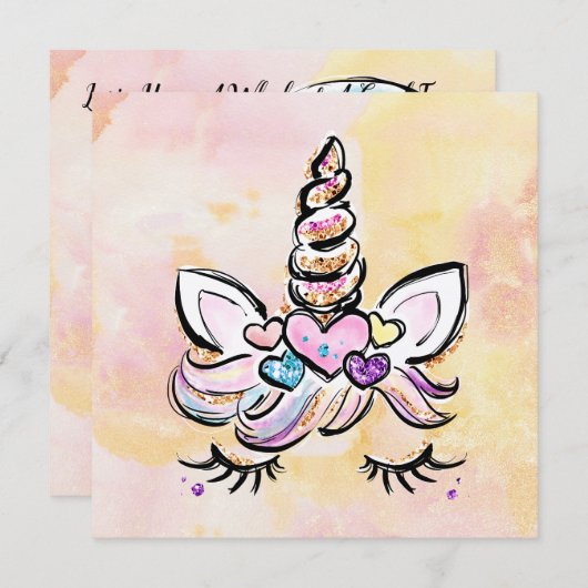 Unicorn Face Birthday Kaart (Voorkant / Achterkant)