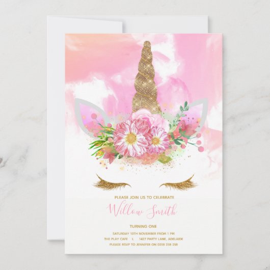 Unicorn Face Birthday Uitnodiging (Voorkant)