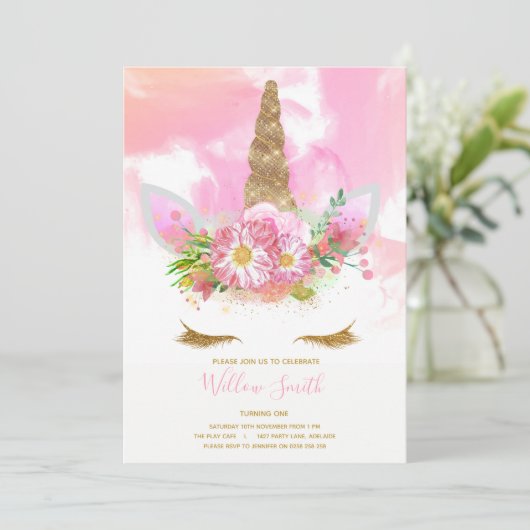 Unicorn Face Birthday Uitnodiging (Staand voorkant)