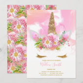 Unicorn Face Birthday Uitnodiging (Voorkant / Achterkant)