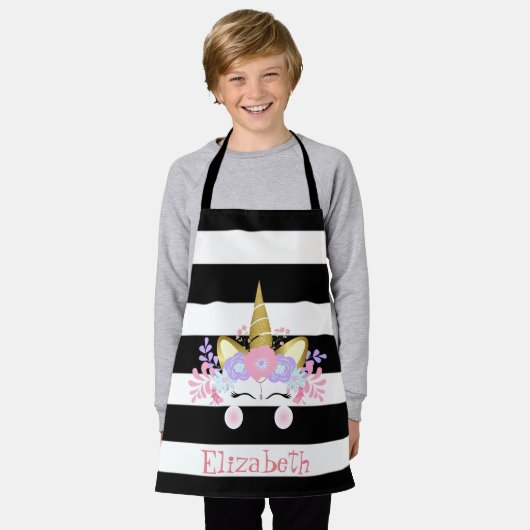 Unicorn Face Black Stripes - Gepersonaliseerd Schort (Gedragen)