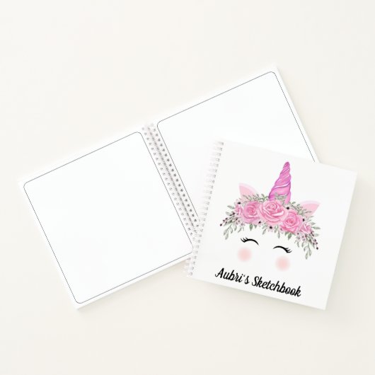 Unicorn Face en Flowers Sketchbook Notitieboek (Binnen)