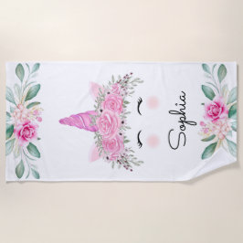 Unicorn Face en Flowers Strandlaken