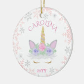 Unicorn Face Eyelashes Floral Glitter Custom Name Keramisch Ornament (Links)