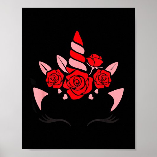 Unicorn Face Eyelashes Smile Flowers St. Valentine Poster (Voorkant)