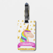 Unicorn Face Faux Gold Glitter Stars | Meisje Bagagelabel (Achterkant verticaal)