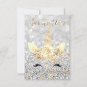 Unicorn Face Faux Gold Silver Grey Glitter Lashes Kaart (Voorkant)