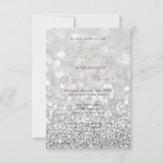 Unicorn Face Faux Gold Silver Grey Glitter Lashes Kaart (Achterkant)