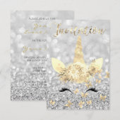 Unicorn Face Faux Gold Silver Grey Glitter Lashes Kaart (Voorkant / Achterkant)