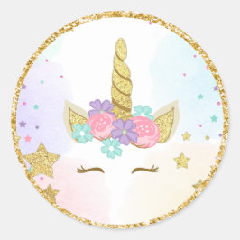 Unicorn Face Favor Tags Magische verjaardag Roze g Ronde Sticker